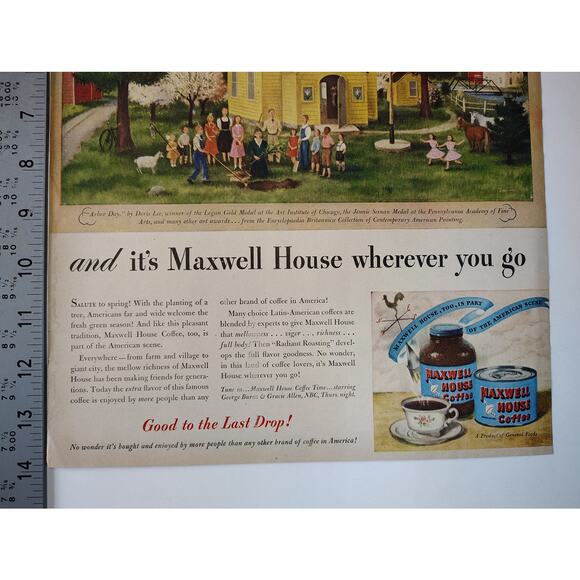 1946 Maxwell House Coffee Print Ad Yellow Schoolhouse Americana Ephemera - Picture 5 of 6